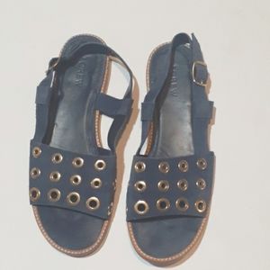 J Crew Womens Shoe Blue Suede Flat Slingback Gold Grommet Sandals Shoes Size 9